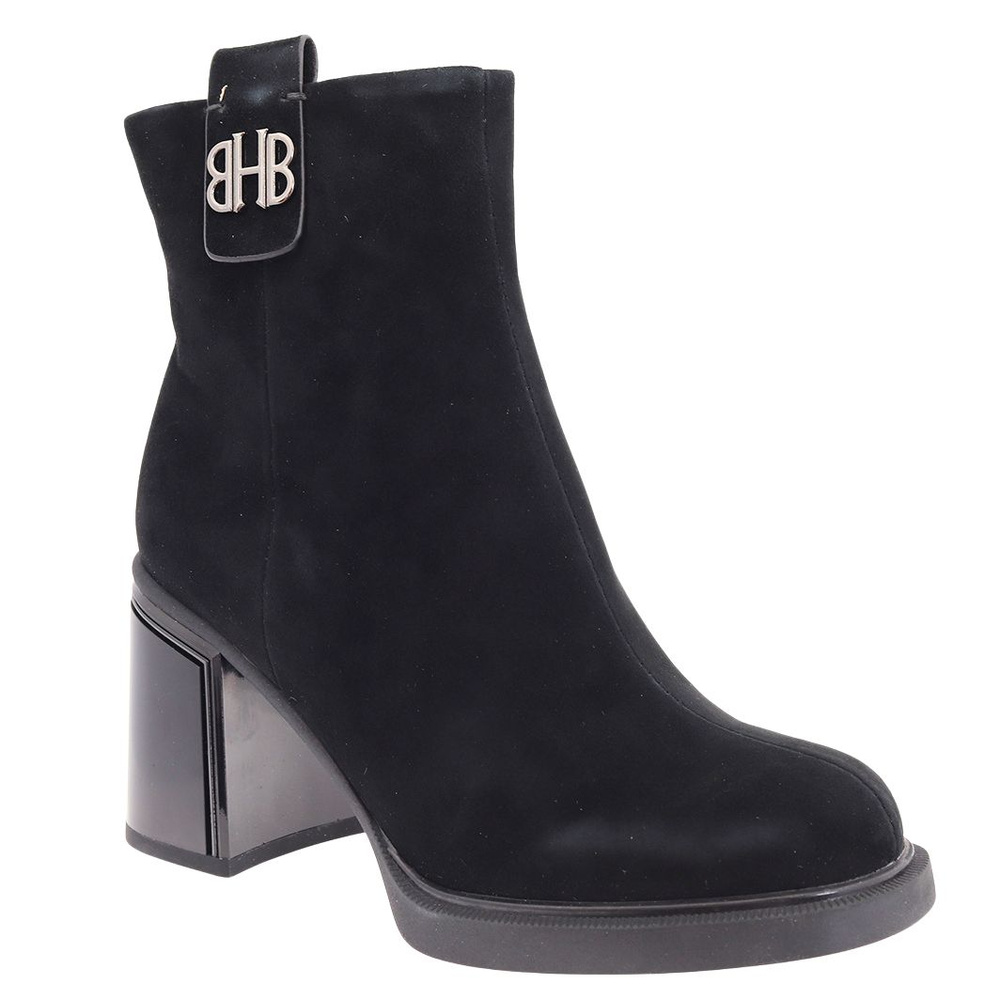 Černé semišové kožené kozačky na vysokém podpatku se zipem T. Sokolski