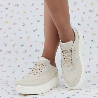 Béžové kožené boty 0RRS6_X__7THF Ryłko