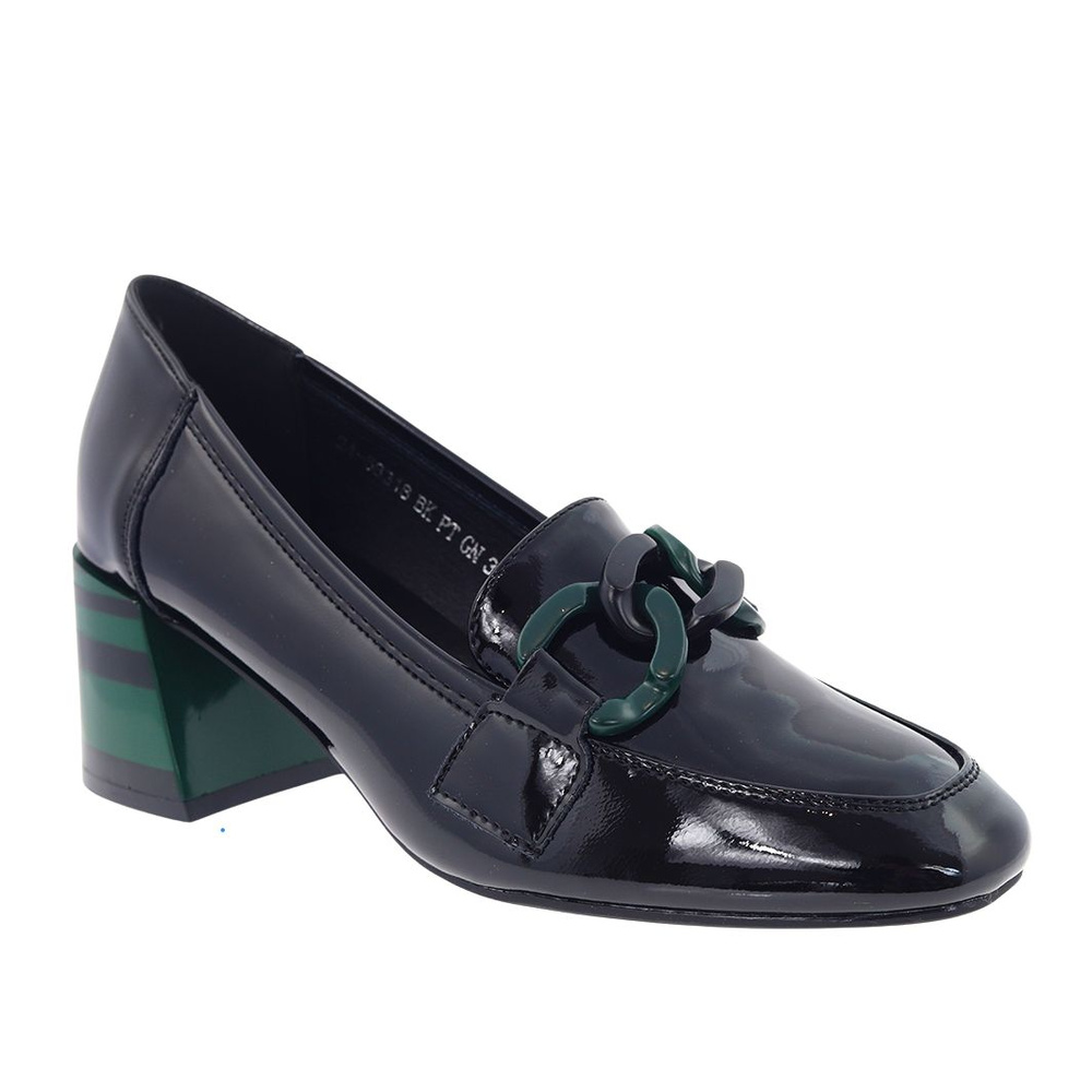 Černé lakovky s ozdobným podpatkem Vinceza