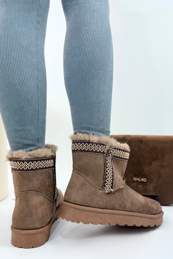 Hnědé semišové ploché boty, zateplené