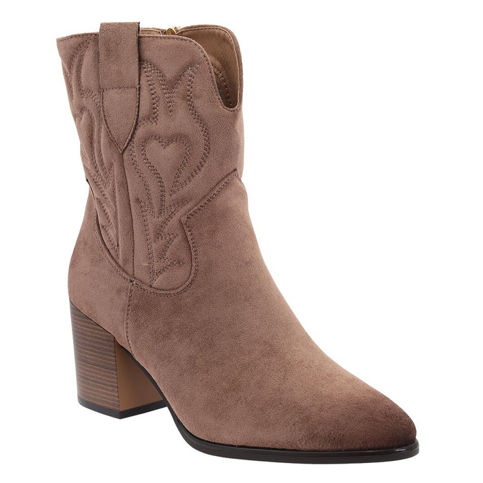 Tmavě béžové dámské kozačky na vysokém podpatku s tónovanou špičkou