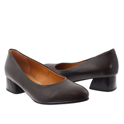 Šedé kožené lodičky s blokem Darex