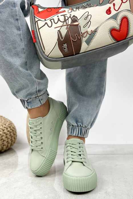 Dámské zelené šněrovací tenisky se silnější podrážkou Big Star