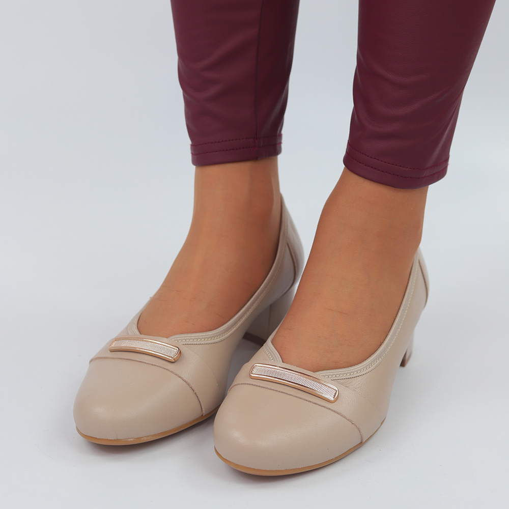 Béžové kožené lodičky na vysokém podpatku Galant