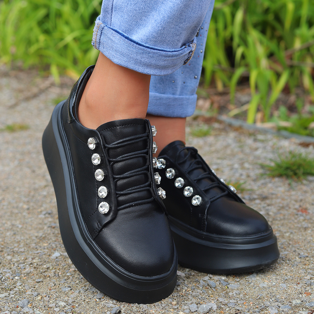 Černé kožené tenisky na platformě D&A