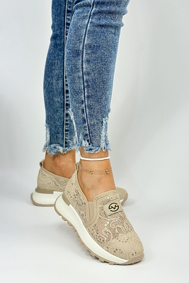 Béžové kožené sportovní boty s krajkou, nazouvací