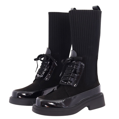 Kožené kotníkové boty se svrškem s vysokou ponožkou, černé