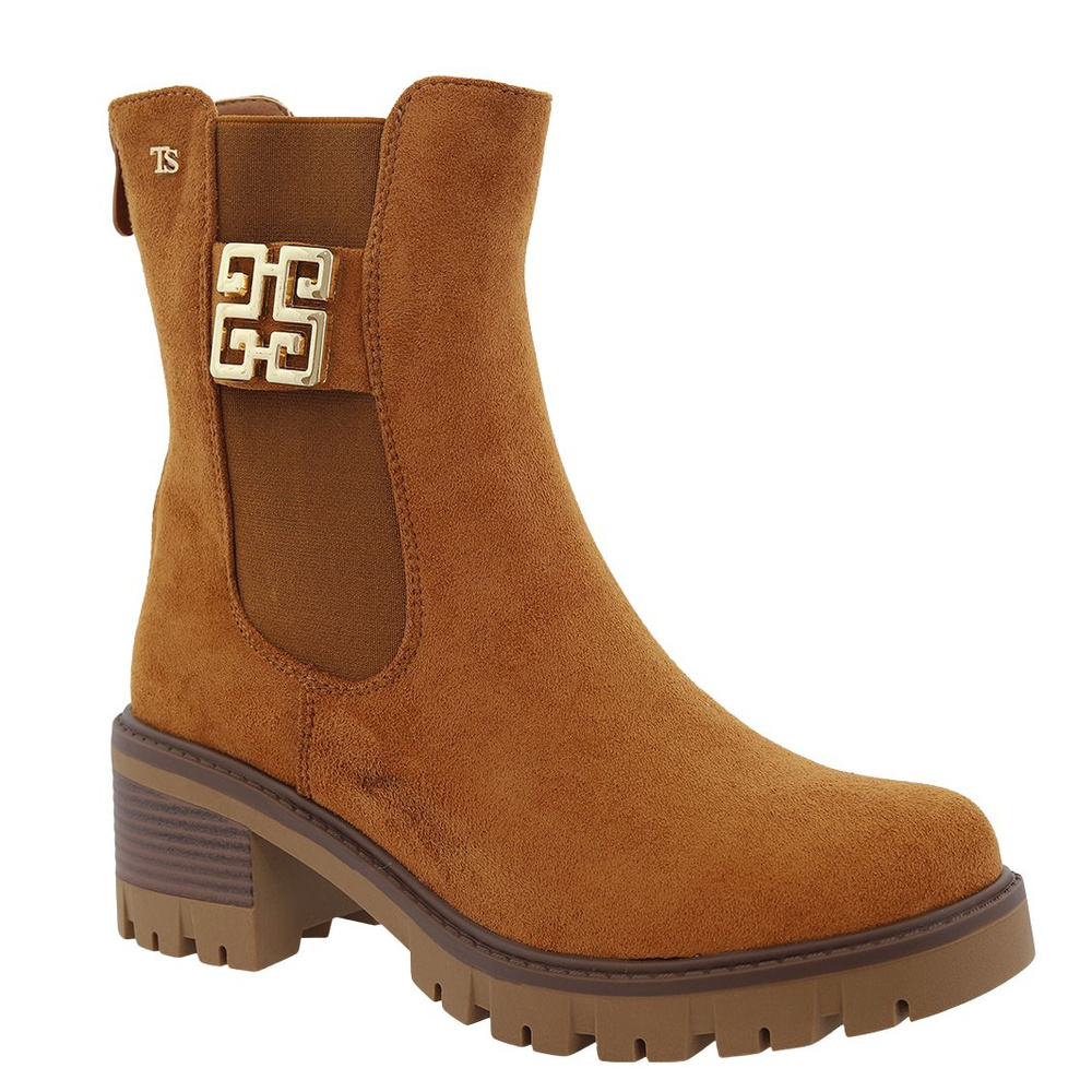 Velbloudí semišové kotníkové boty s blokem a zateplenou platformou