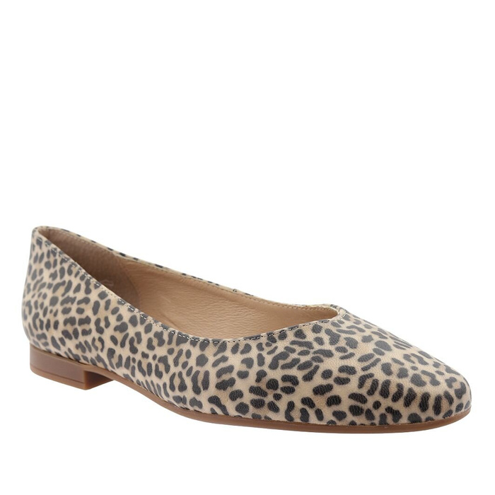 Dámské ploché kožené balerínky Ryłko s leopardím potiskem