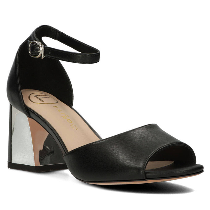 Černé kožené sandály se zrcadlovým podpatkem