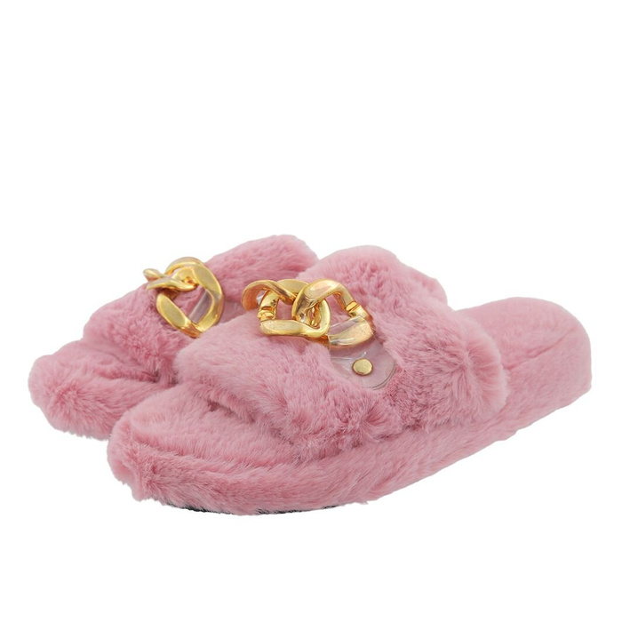 Dámské plyšové pantofle s řetízkem v růžové barvě
