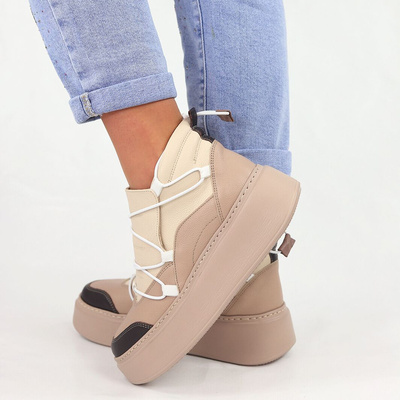 Hnědé a béžové vysoké kožené tenisky Nobo na silné platformě