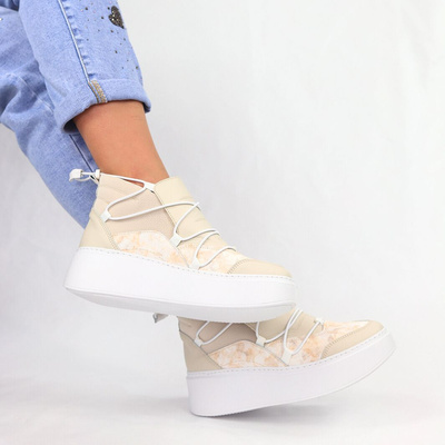 Béžové vysoké kožené tenisky Nobo na silné platformě