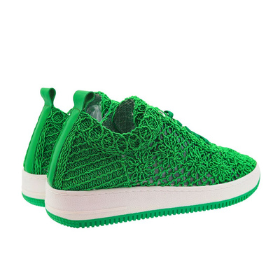 Dámské krajkové boty na zelené platformě