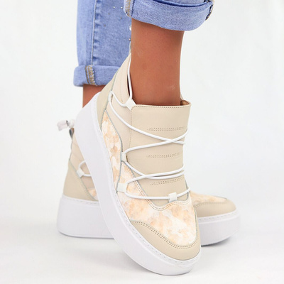 Béžové vysoké kožené tenisky Nobo na silné platformě