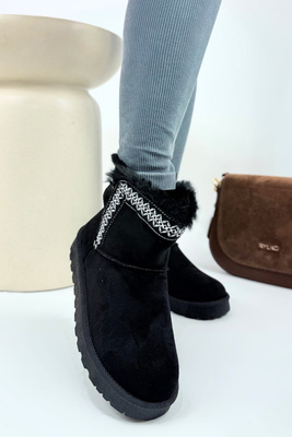 Hnědé semišové ploché boty, zateplené