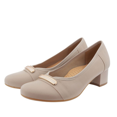 Béžové kožené lodičky na vysokém podpatku Galant