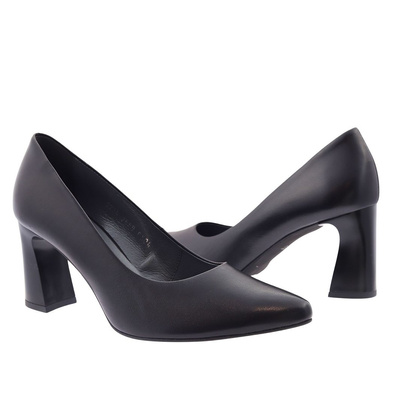 Dámské černé kožené lodičky na vysokém podpatku Kordel