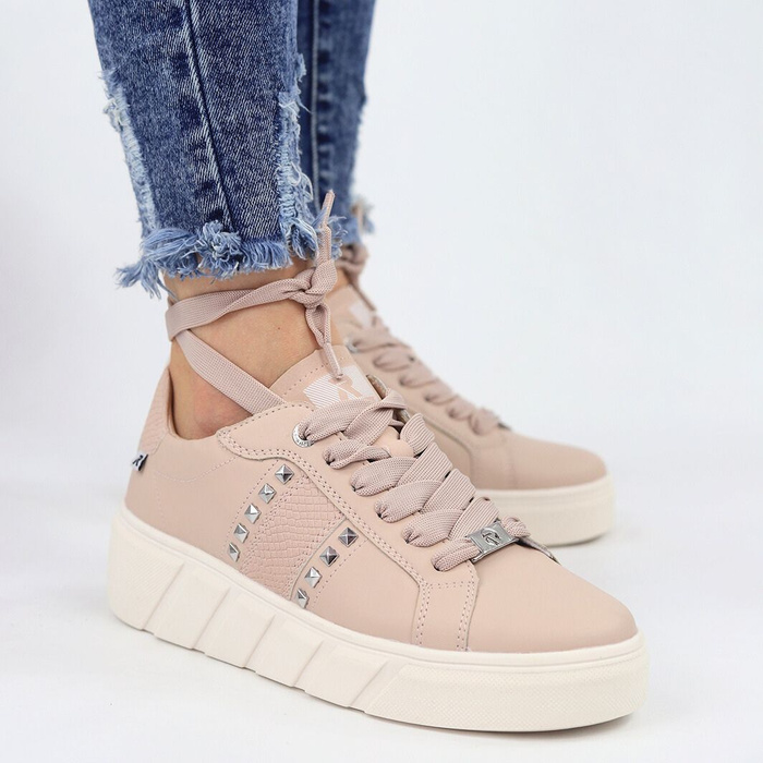 Růžové kožené tenisky Rieker na platformě