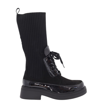 Kožené kotníkové boty se svrškem s vysokou ponožkou, černé