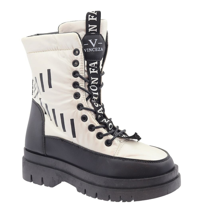 Stříbrné a černé šněrovací sněhule na zip, zateplené