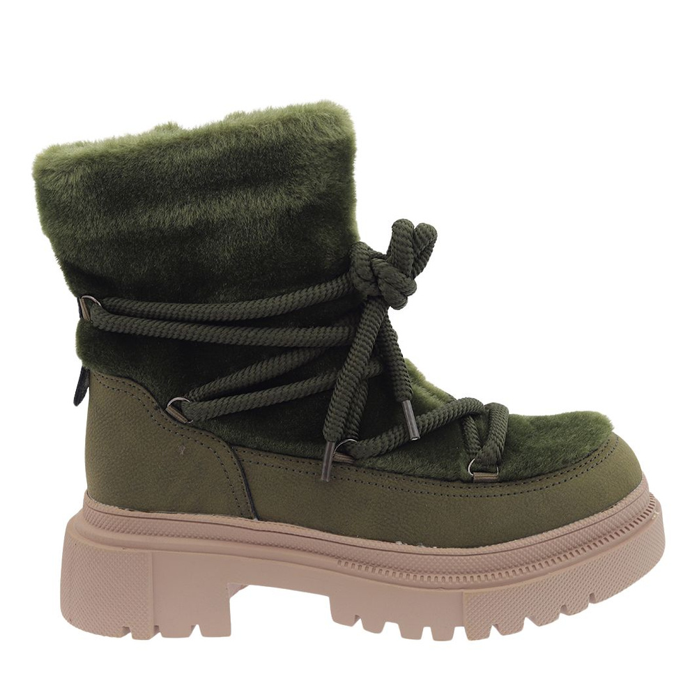 Zelené kožené kotníkové boty na platformě, šněrovací na zip