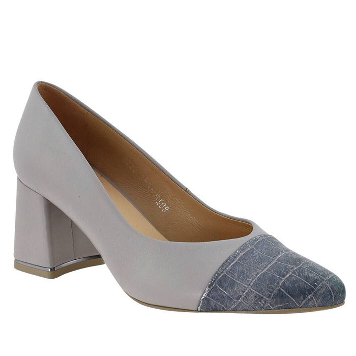 Dámské kožené lodičky na šedém podpatku, barva Kordel