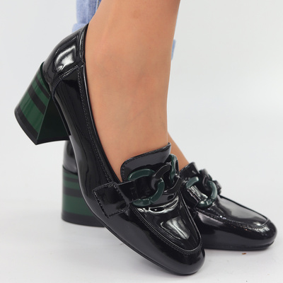 Černé lakovky s ozdobným podpatkem Vinceza