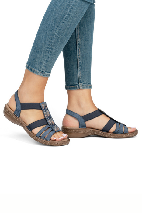 Námořnické modré ploché nazouvací sandály z ekokůže Rieker