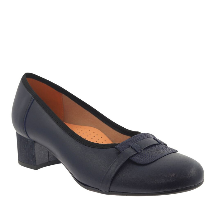 Námořnické modré kožené lodičky s blokem Galant