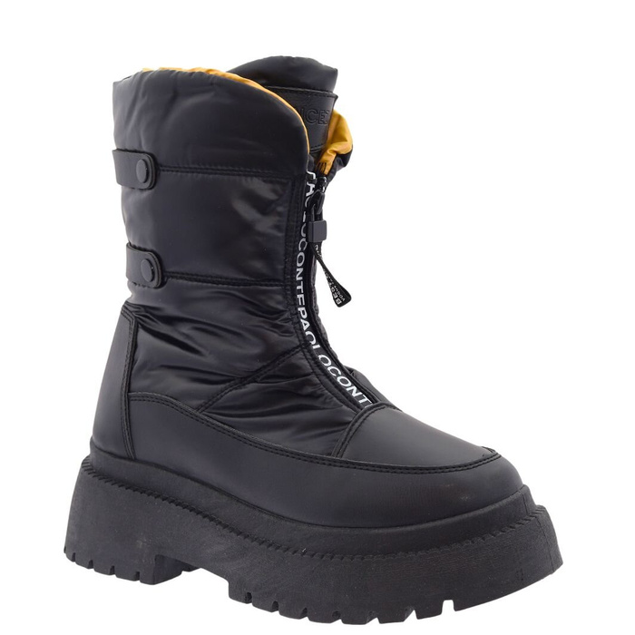 Černé dámské sněhule s předním zipem na platformě