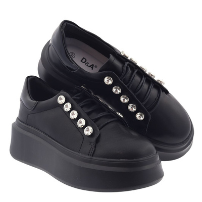 Černé kožené tenisky na platformě D&A