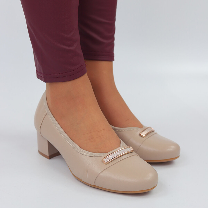 Béžové kožené lodičky na vysokém podpatku Galant