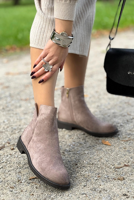 Hnědé semišové ploché boty, zateplené